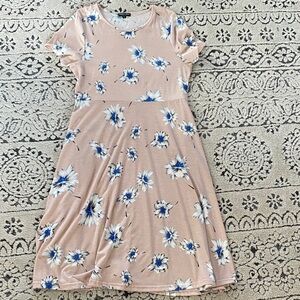 Floral Midi Dress in Pink and Blue